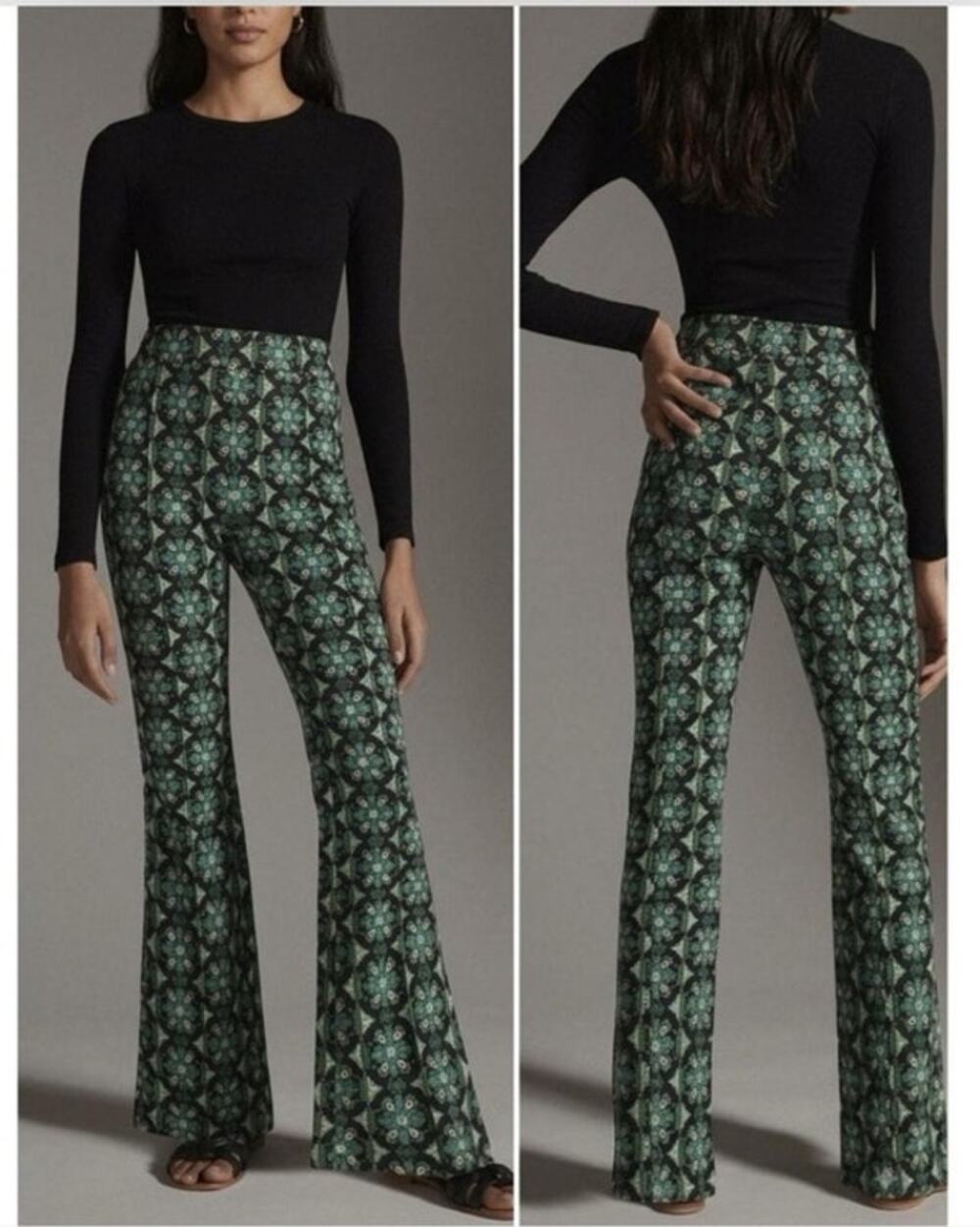 Anthropologie Maeve Size Large Flared Pants Sabine Knit Kick Flare Retro Funky